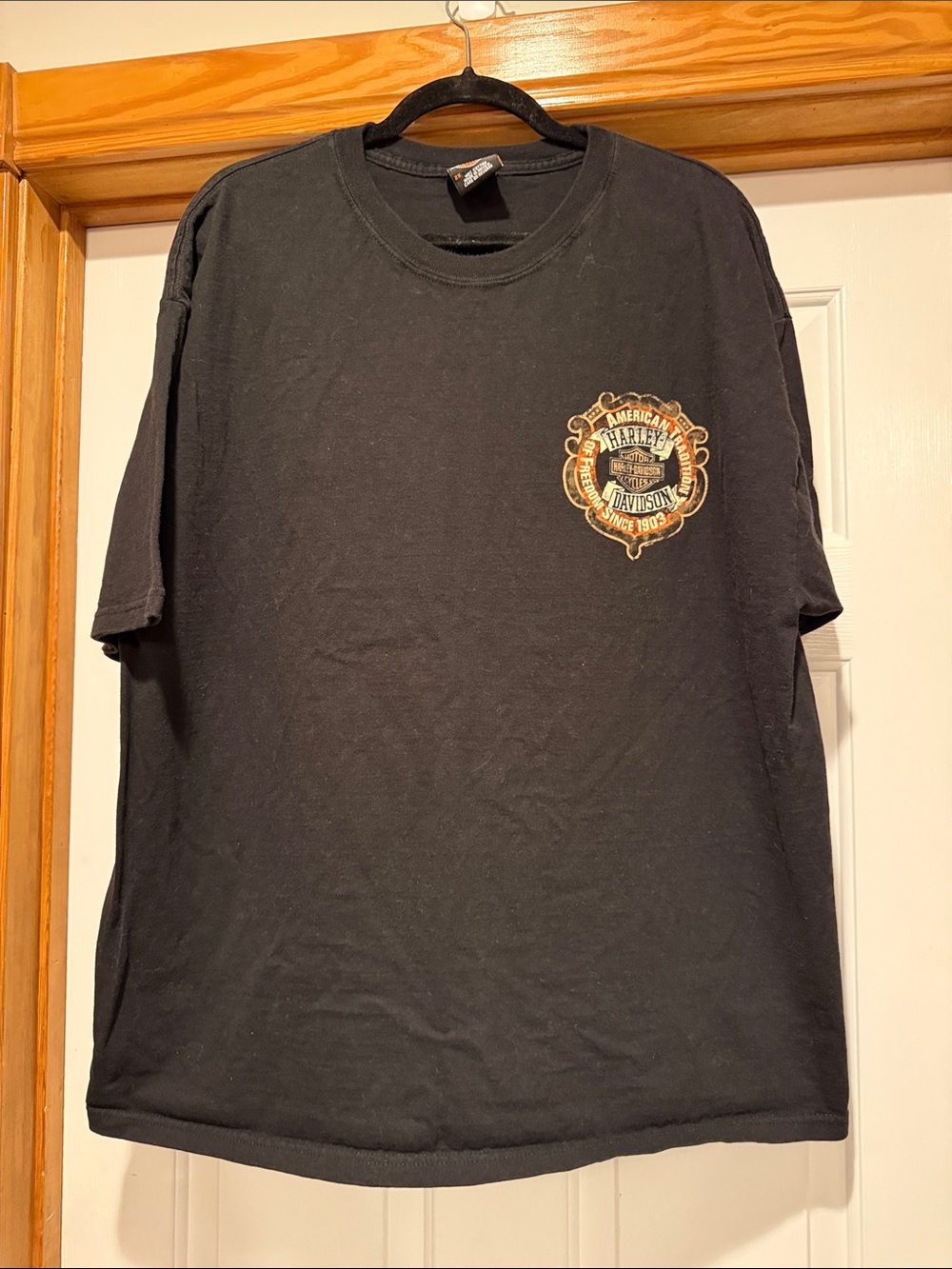 Harley-Davidson Black Tee with Gold and Orange Crest